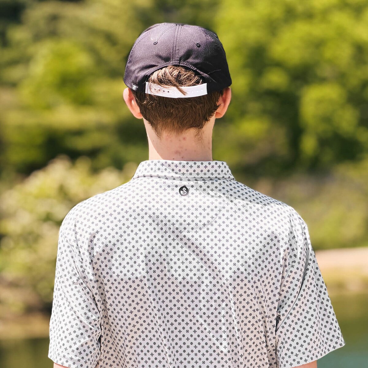 Swannies I-State Black and White Pattern Hazelwood Polo back